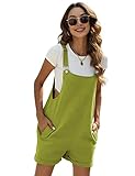 Himosyber Women Cotton Blend Shortall Linen Dual Pocketed Adjustable Strap Cream Pinafore Overall Romper (Avocado-L)