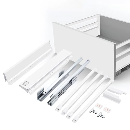 Image of VOLO Soft Close Tandem Drawer Slide System for Modular Kitchen - Double Gallery Metal Side Panels, Innotech Type, 50Kg Load Capacity | 1 Set | (White, 8 Inch X 500MM)