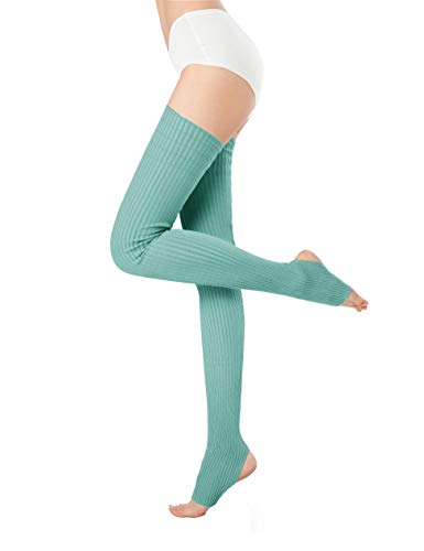 v28 Women Girls Thigh High Neon Ribbed Long 80s 90s Party Skating Leg Warmers (One Size Hole86 -Jade blue)