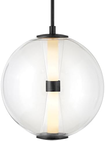 Hinkley Elin Medium Globe Pendant, Clear Glass Globe, Bold, Centrally Located Integrated LED, Black Finish
