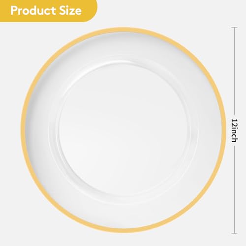 Goodluck 25 Pack Reusable Plastic Clear Charger Plates with Gold Rim, 12-Inch, for Dinner, Wedding, Party, Event Table Decoration, Clear&Gold by Goodluck - Image 4