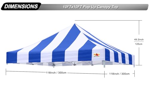 Image of ABCCANOPY Replacement Canopy Top for Pop Up Canopy Tent 10x10 Blue Stripe
