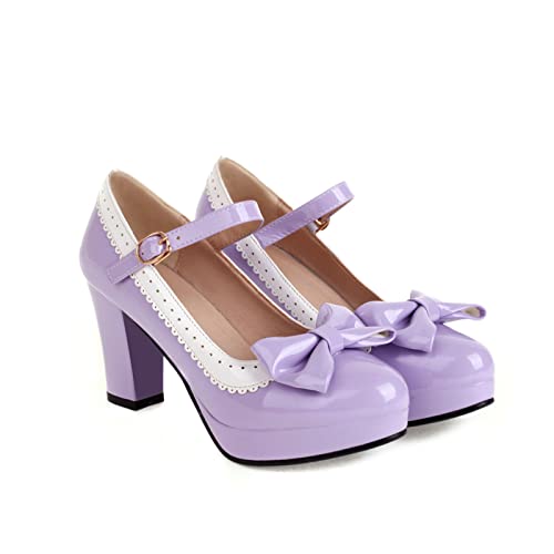 Image of FOREADA Lolita Bow Platform High Heel Women Rockabilly Mary Jane Dress Pump | Boasts soft kawaii retro vintage lolita tea party aesthetic, with block heel ,bow, round toe versatile style for dress wear