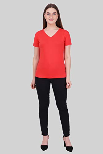 Image of FLEXIMAA Women's Cotton Plain V Neck Half Sleeve T-Shirt