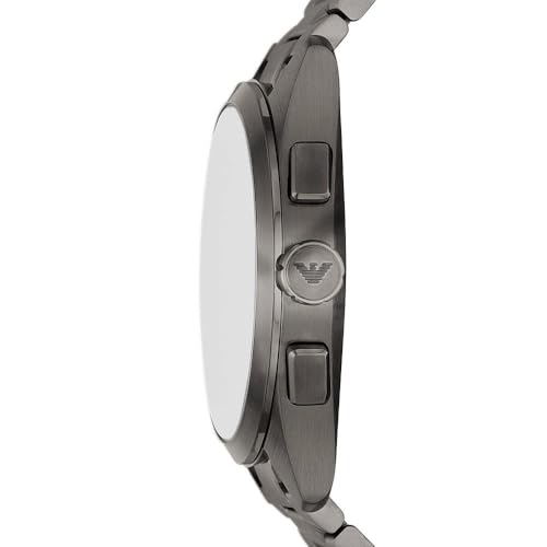 Image of Emporio Armani Watch for Men, Quartz 2 sub dial Chronograph Movement and 43mm Case Size with Stainless Steel Strap, Dark Grey and Blue, 43MM, Bracelet