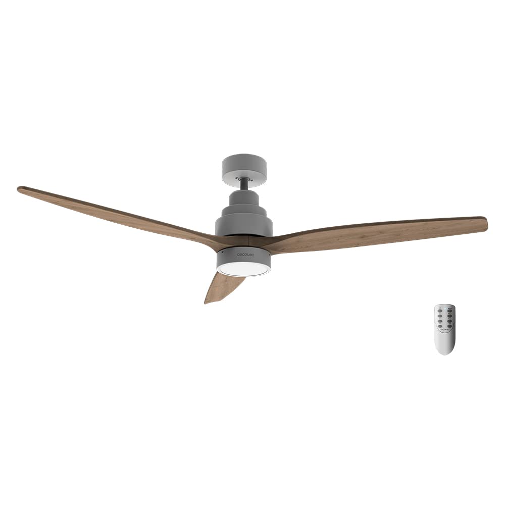 Cecotec Ventilador de Techo con Luz EnergySilence Aero 5300 White&Wood Design. 30W, Diámetro 52” con 3 Aspas, Motor DC, Luz LED, Mando a distancia, Temporizador y Modo Winter-Summer