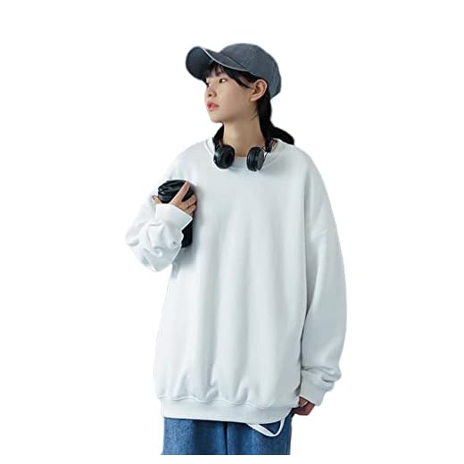Oversized hoodie dam tröja huva bomull förtjockad varm lös hoodie dam sweatshirt dam-CW02 vit,XXL (65-70KG)