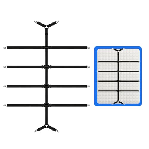 Sujeta Sábanas Bajeras Ajustables, Tensores de Sábanas con Clips Metálicos, Correas Elásticas y Pinzas Sujeción, Sujetadores Antideslizantes, para Colchones, Tablas de Planchar o Sofás (Negro)