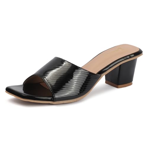 Image of Denill Women's Slip-On Heeled Sandals Square Toe, Textured Upper & Non-Slip Sole