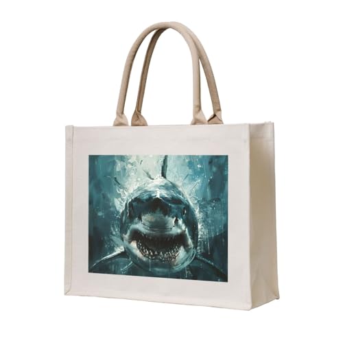 Sac de plage en toile requin idéal pour les vacances et les courses