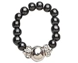 Silver and Black Magnetrim Magnetic Hematite Stretch Ring (Large Ring Size 8-9)