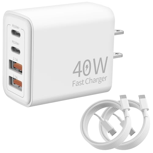 iPhone 15 16 Charger,40W USB C Charger,4-Port USB C Fast Wall Charger,USB C Charger Block (2-Pack 4 ft USB C Cable Included) for iPhone 15 16/15 16Pro/15 Pro Max/iPad Pro/AirPods & More