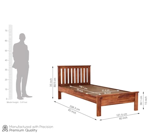 Image of CRAFT D ARTS Sheesham Wood Single Size Bed Without Storage | Wooden Single Bed | Space Saving Low Floor /Lying /Rise /Level /Profile Cot Bed for Bedroom | Venus, Honey Finish