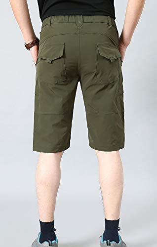 HOW'ON Shorts masculino para caminhada ao ar livre cintura expansível, leve, secagem rápida, Verde