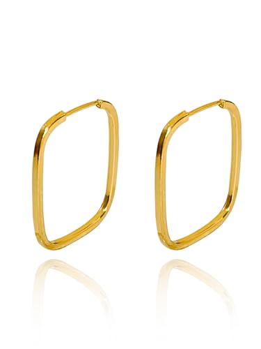 Brinco Feminino Argola Retangular Fio Quadrado Ouro 18k 750 c/Estojo e Certificado