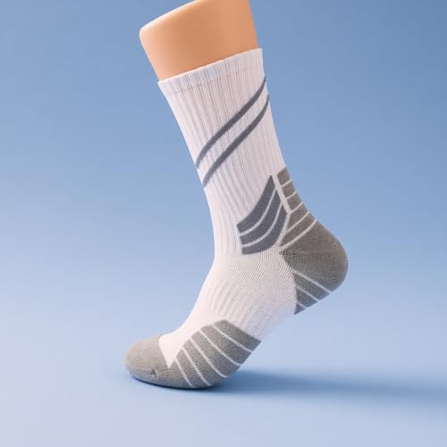 Men's 5 Pairs Mid-Crew Basketball Socks (Athletic Socks) – Polyester & Spandex, High Elastic, Breathable, Thickened Cushion, Non-Slip, Ankle Support, Moisture Wicking, Training Socks (Size 7-14)2