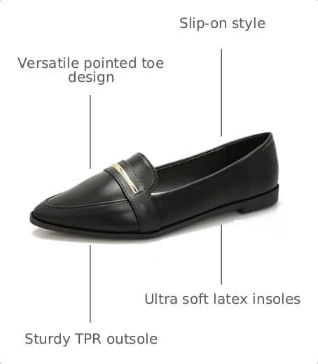 Image of Pointy Toe Penny Loafers for Women Dress Office Work Flats Shoes | Comfortable Women's Faux Suede Leather Slip On Flat Loafers for Driving Business Casual Cute Ballet Shoes