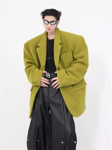 Men Oversized Casual Woolen Blazers Shoulder Pads Long Sleeve Loose Korean2