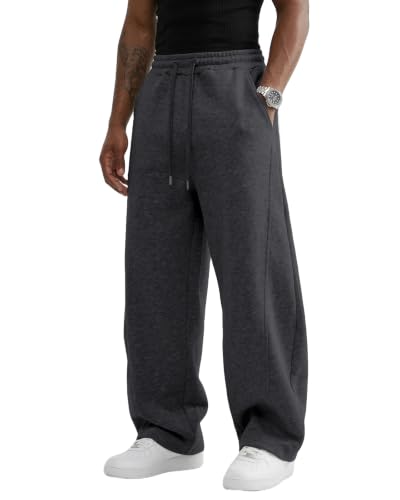 Image of Wangdo Men's Baggy Sweatpants Wide Leg Lounge Cotton Casual Jogging Pants | High waist drawstring,2 Deep pockets,Open bottom,Workout athletic outfits,Loose joggers pants,fashion streetwear,Soft fabric