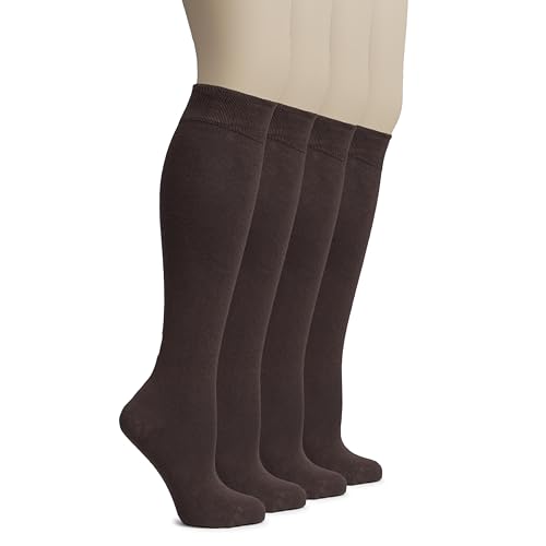 Image of Hugh Ugoli Women's Rayon Derived from Bamboo Knee High Socks Comfort Seam Long Dress Socks, Shoe Size 5-8 /8-11, 4 Pairs