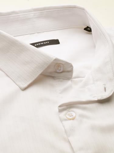 Image of SHOWOFFFF Men Self Design Casual Shirt | Spread Collar Full Sleeves Cotton Shirt for Mens | Slim Fit Regular Length Shirt for Men's