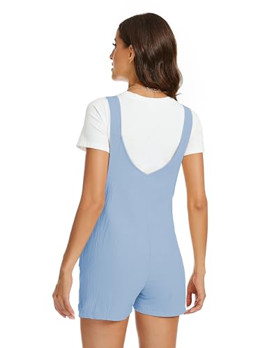FEOYA Frauen Umstands Jumpsuit Baumwolle Umstandsmode Damen Overall Schwangerschafts Latzhose Weites Bein Kurz Hose Blau M