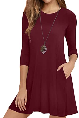 Image of Womens Casual 3 /4 Sleeve Dresses Aline Crewneck Spring Tshirt Dress with Pocket