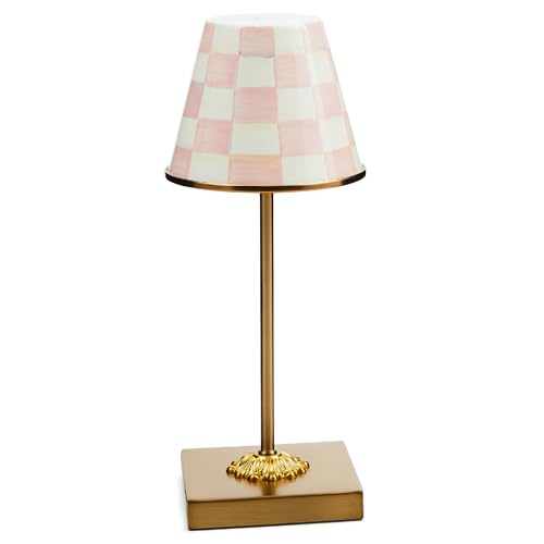 Image of MACKENZIE-CHILDS LED Cafe Table Lamp, Pink-and-White Rosy Check