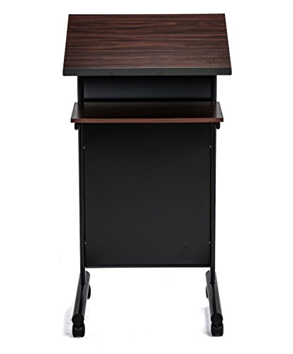 Wheeled Lectern With Storage Shelf - Cherry/Black - Compact Standing Desk For Reading - Laptop Stand #TOP1