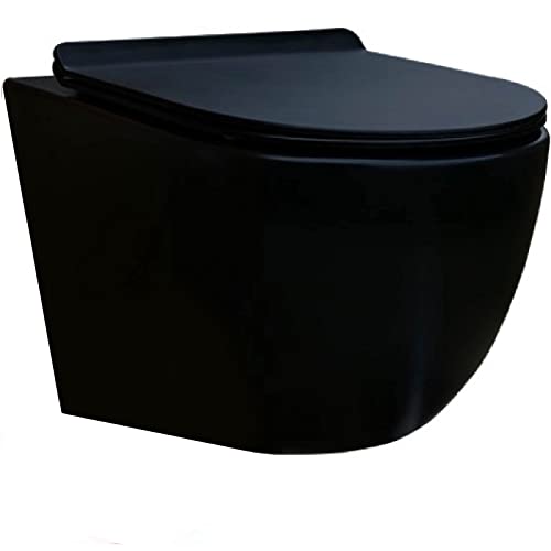 Coribi - Inodoro suspendido - Cerámica - Sin bridas - Negro mate - Soft-close - Tapa extra fina - Diseño elegante y moderno