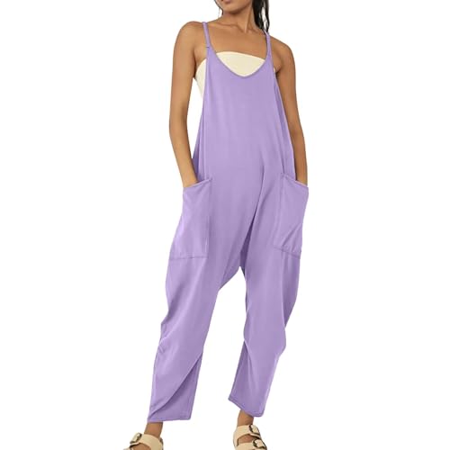 Mono de mujer de verano casual pantalones Baggy de gran tamaño Jumpsuit Elegante Premaman Ancho Overall Tallas Grandes Tirantes Delgados Color Sólido Con Grandes Bolsillos Sin Mangas Cómodo Peto