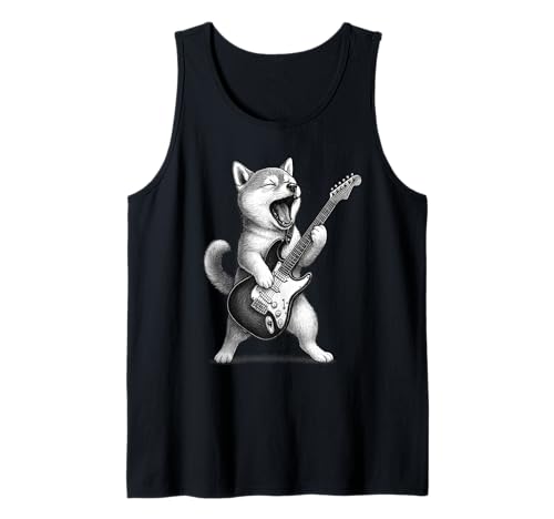 Shiba Inu Tocando Guitarra Rock Música Amante Per Camiseta sin Mangas