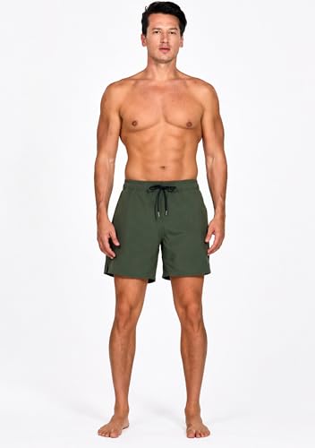 Image of Mens Swim Trunks Compression Liner No Mesh Swimming Trunks Men Swimwear Quick Dry Above Knee Zipper Pocket Swim Shorts