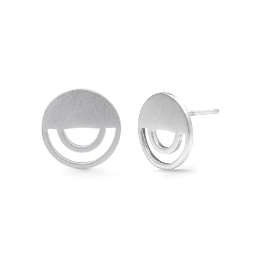 Boma Jewelry Sterling Silver Geometric Circle Semi-Circle Stud Earrings with Brushed Matte Finish