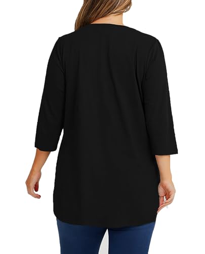 Plus Size 3/4 Sleeve T Shirts Women Fall Tops Round Neck Tshirts Tunic Casual Tee3
