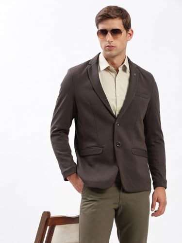Image of SHOWOFFFF Men Solid Single Breasted Casual Blazer | Notched Lapel Full Sleeves Cotton Blazer for Mens | Slim Fit Regular Length Blazer for Men's