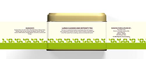 Image of The Indian Chai - Lung Cleanse & Detox Tea 100g with Burdock Root, Valerian, Mullein, Eucalyptus, Gingko Biloba & Licorice for Respiratory Health - Caffeine Free Herbal Infusion