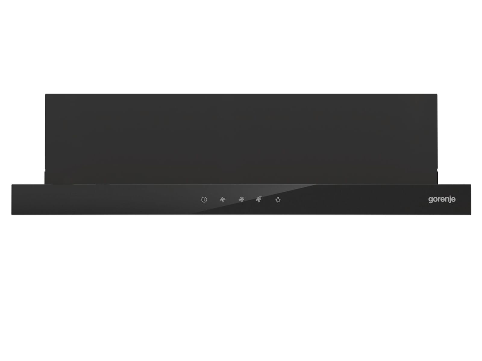Gorenje TH 64E4BG - Cappa aspirante con illuminazione a LED, filtro in poliuretano/aria di scarico o ricircolo, colore: Nero/Vetro -450 M³/H
