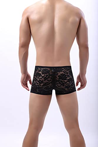 Swbreety D105-06 Men'S Floral Lace Boxer Panties Sexy Low Rise Briefs Underwear Tunks Underpants Black thumb #5