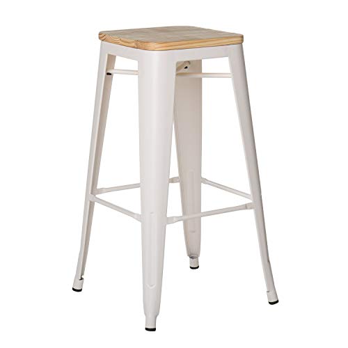 SKLUM Taburete Alto LIX Mate Madera Acero Mate Beige Crema Madera Natural - (Elige Color)