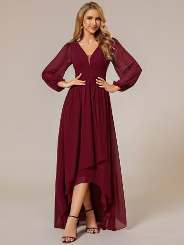 Ever-Pretty Women's Fall Lantern Sleeve A Line High Low Bridesmaid Dresses 020434