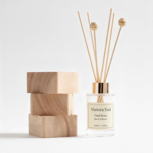 Oud Rose Reed Diffuser for Home, Luxury Hotel Collection Scent Inspired by Ritz Carlton, Long Lasting Fragrance, Minimalist Design, Bathroom Accessories/Bedroom Office Decor Gift, 3.34 Fl Oz