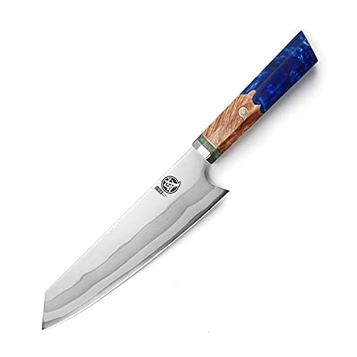 MITSUMOTO SAKARI Faca de cozinheiro japonês damasco de 20,32 cm, facas de cozinha Kiritsuke forjadas à mão, 67 camadas de facas de cozinheiro de damasco (cabo de romã azul)
