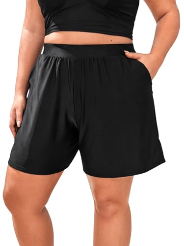 Floerns Women's Plus Size Swim Board Shorts with Pockets Bathing Suit Shorts
