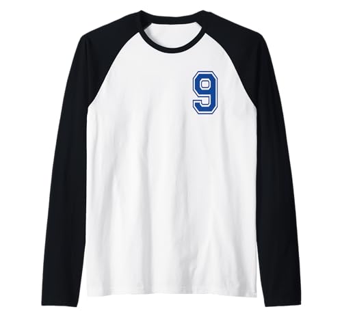 Numero 9 stile sportivo in Maglia con Maniche Raglan blu