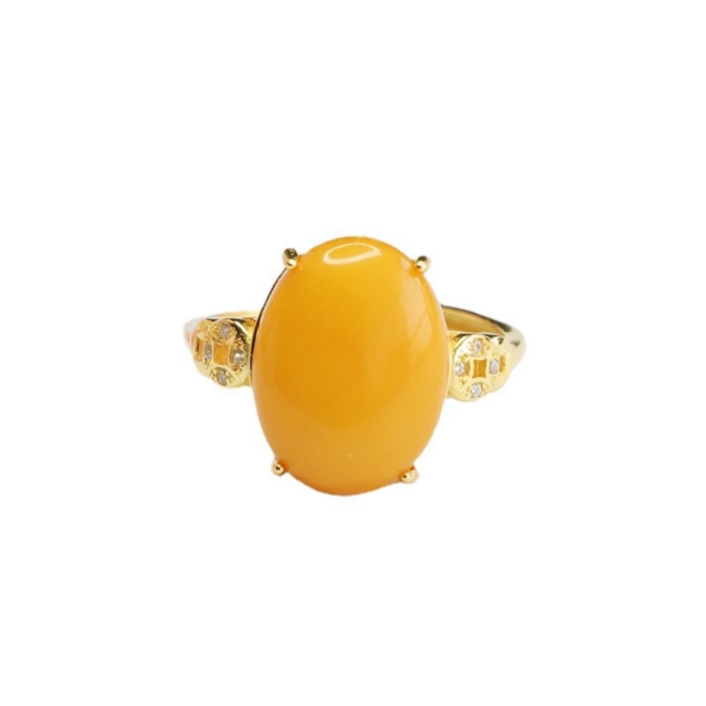 Bague en argent S925 ouverte et ajustable avec cabochon cire d'abeille mode
