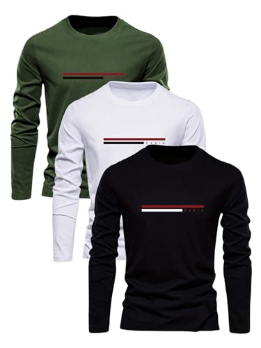 Men's 3 Pack Long Sleeve Shirts Letter Graphic Round Neck Casual T Shirt Top