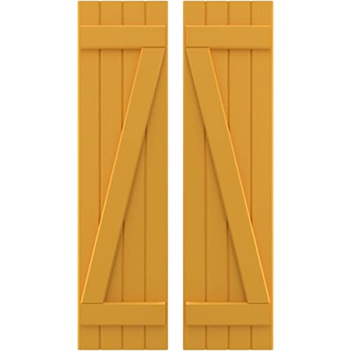 14"W x 65"H Americraft Four Board (2 Batten) Exterior Real Wood Joined Board-n-Batten Shutters w/Z-Bar (Per Pair), Turmeric