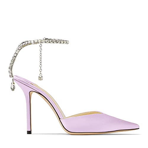 Image of LauraVicci Women's Heeled Sandals Crystal Chain Ankle Straps Rhinestones Buckle High Heels Stiletto Slip On Wedding Party Satin Dress Shoes
