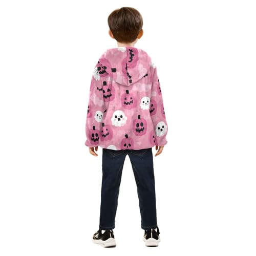 Halloween Pumpkins Ghosts Bats Toddler Fleece Jacket Girl Boys Hooded Fleece Jacket Coat Warm Outwear Zip-up 3-10T4